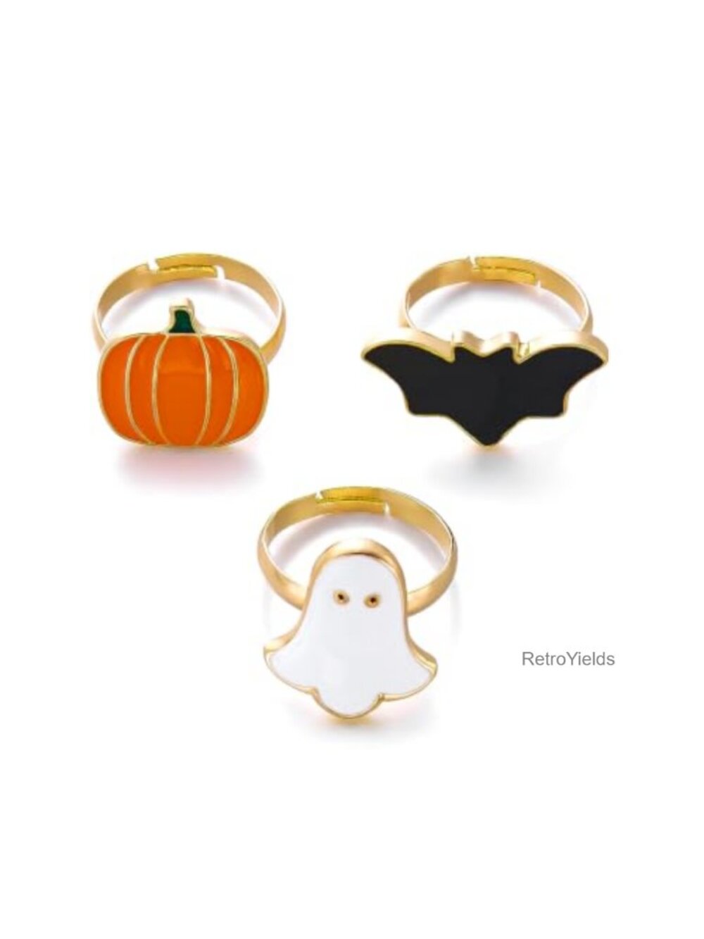 Halloween Rings Set Pumpkin Ghost Bat Enamel Open Adjustable